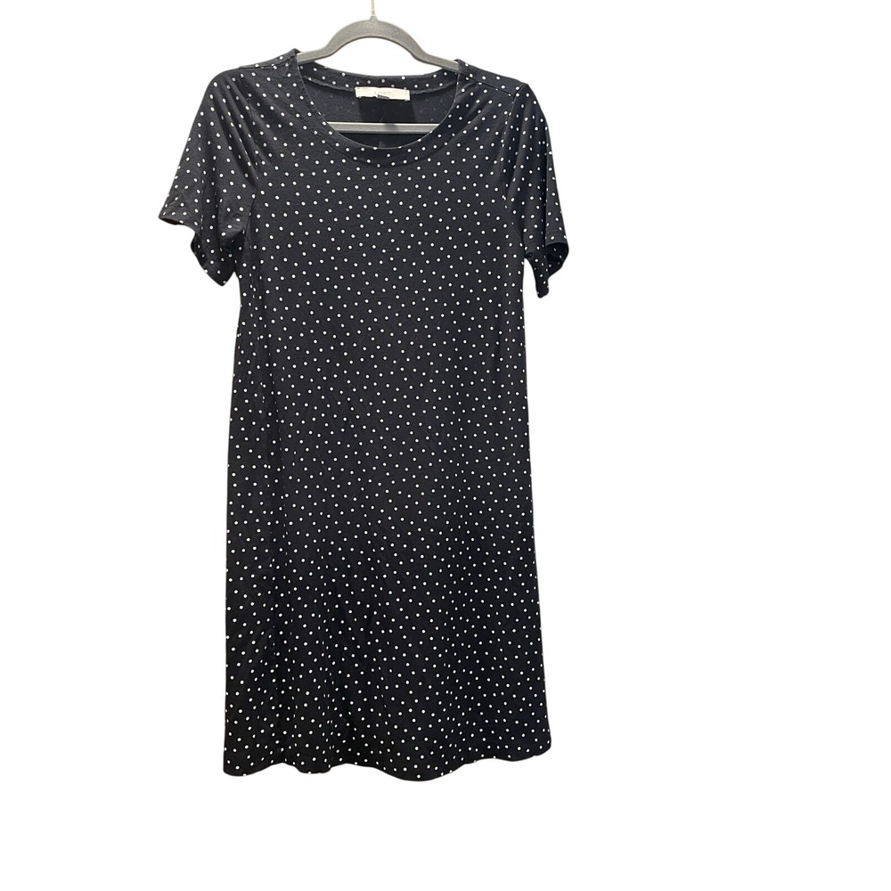 LOFT Womens Black White Polka Dot Short Sleeve Shift T-Shirt Dress XS 497998